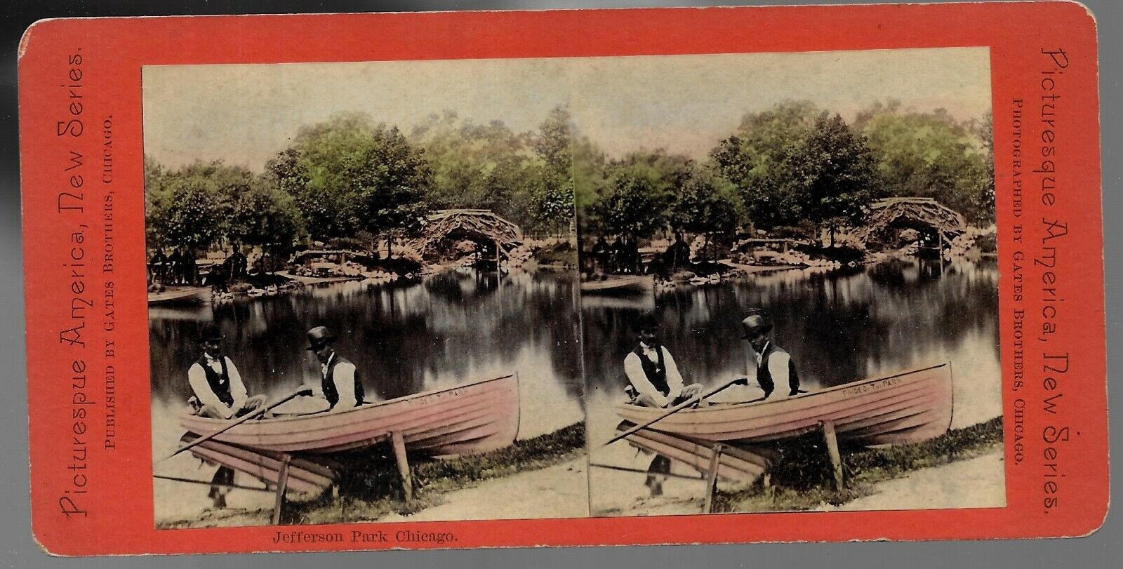 Jefferson Park Chicago - Pride of the Park Row Boat Color Photo Stereoview
