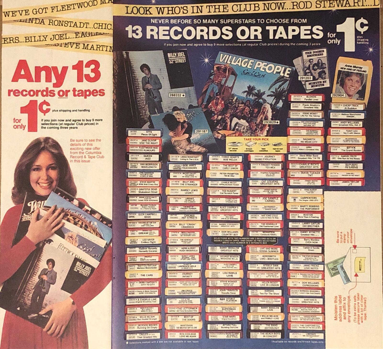 1979 Columbia House Record & Tape Club VTG 1970s 70s PRINT AD Double Sided 11x11