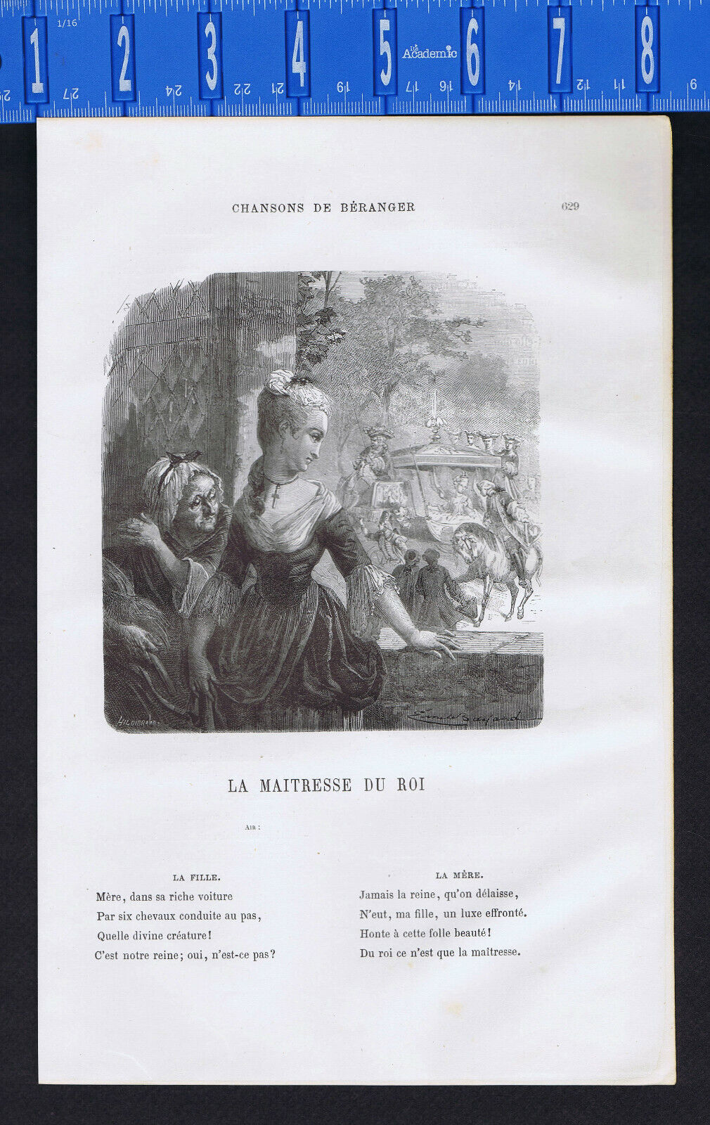 THE FRENCH KING\'S MISTRESS - LA MAITRESSE DU ROI  -1866 Beranger Song Woodcut