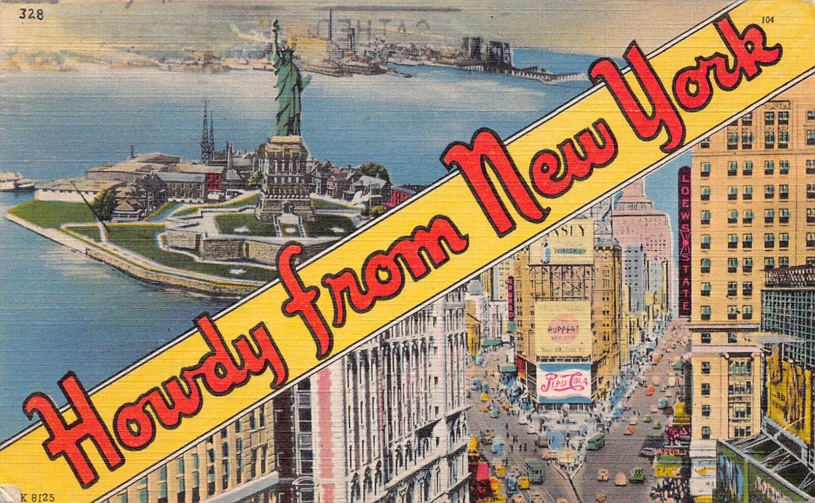 1950 New York NY Greetings Howdy From Large Letter Linen Postcard