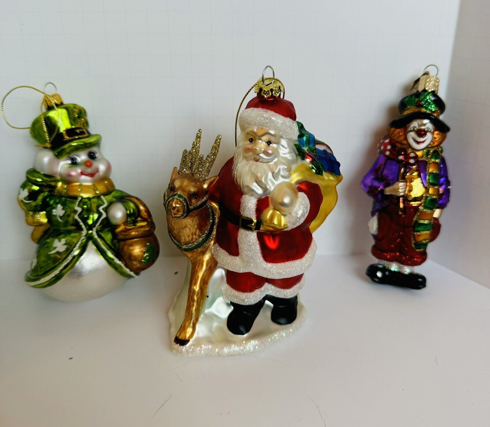 VTG Christmas Hand Blown Ornaments, Set Of 3-Large 5” Irish Frosty, hobo, Santa