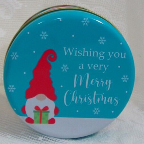 Merry Christmas tin can, santa Elfman snow gift canister NEW CANDY TIN CAN