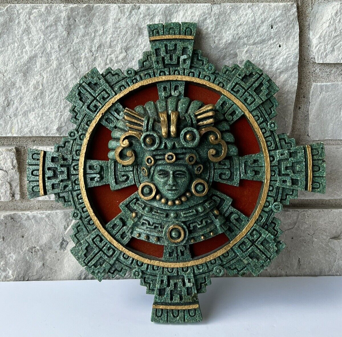 Aztec Maya Artifact Carved RImel Sun Stone Sculpture Statue 11\