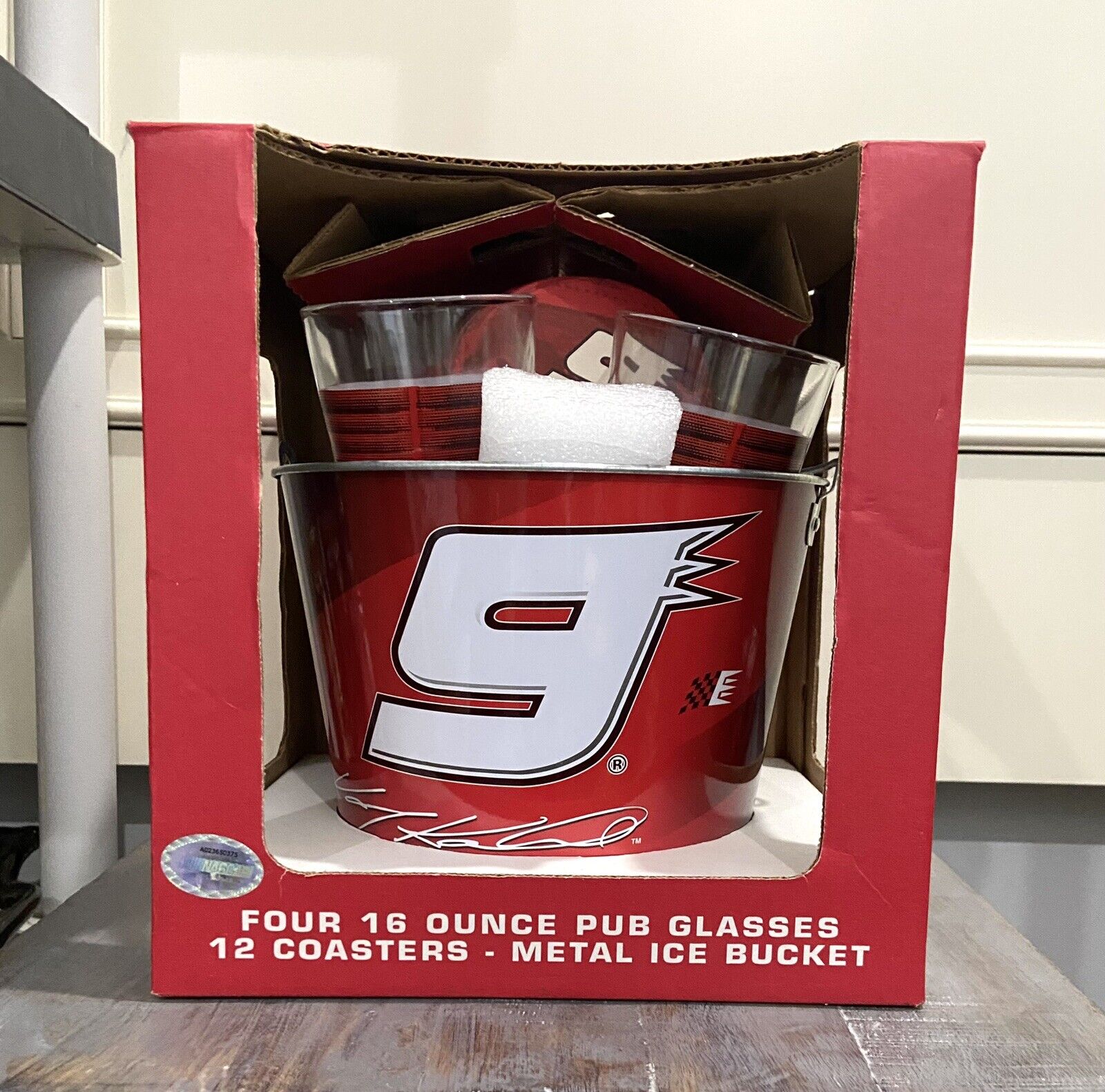 NASCAR Kasey Kahne #9 Bar Drinking Glasses & Ice Bucket Coasters Racing Set NIB