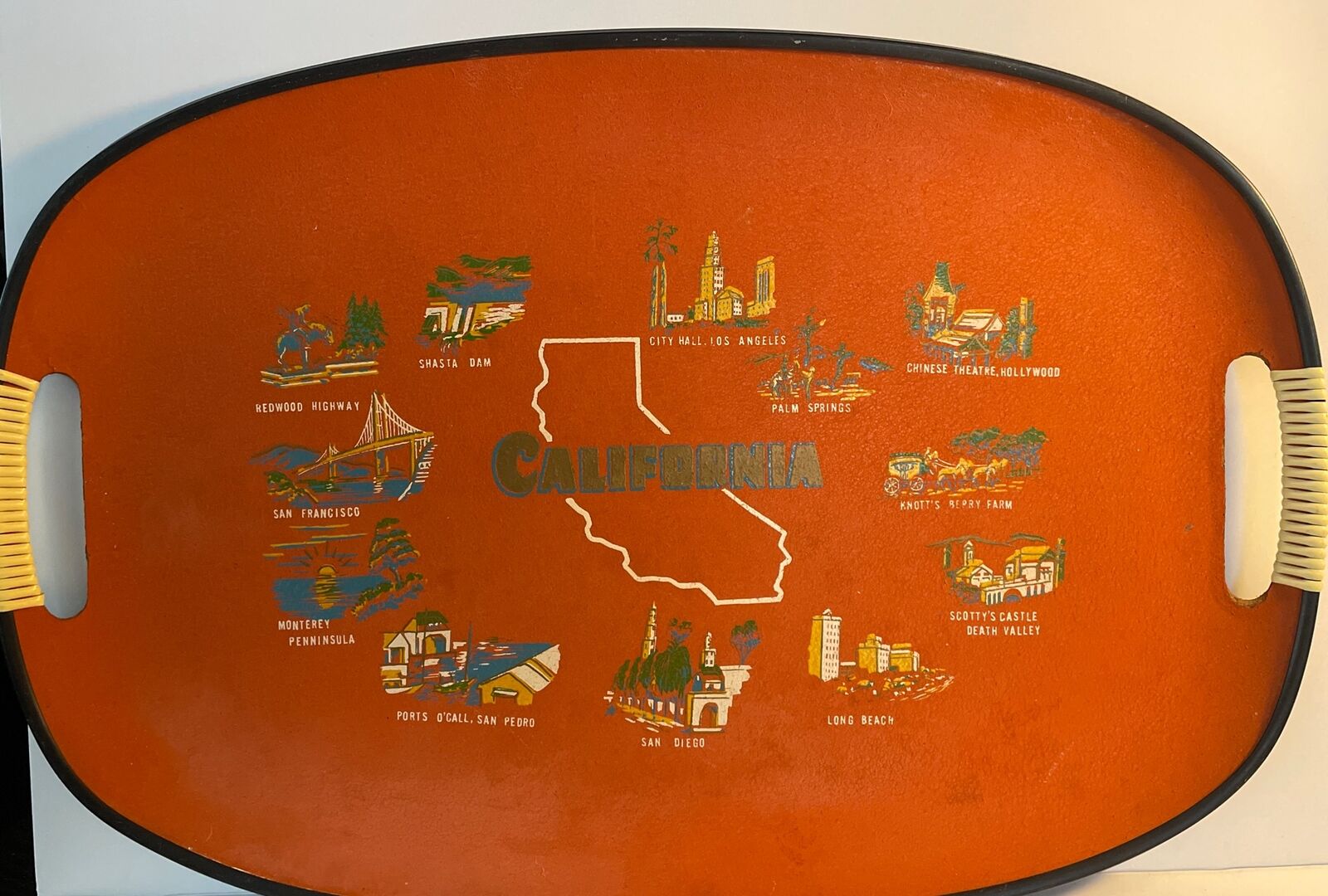 Vintage Mid Century Modern TILSO Japan Souvenir California State Tray Platter