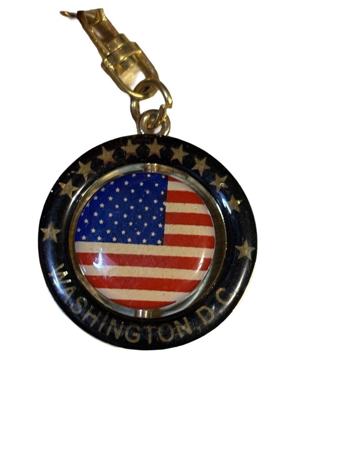 Vintage Washington DC Goldtone Spinner Travel Souvenir Keychain Key Ring Charm