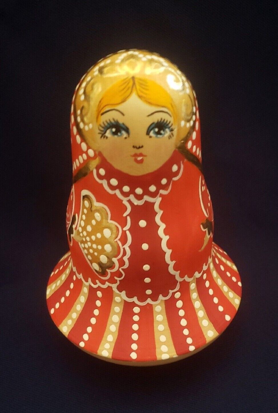 Russian Matryoshka Hand Painted Signed Chime Wobble Bell Doll Roly Poly 6\