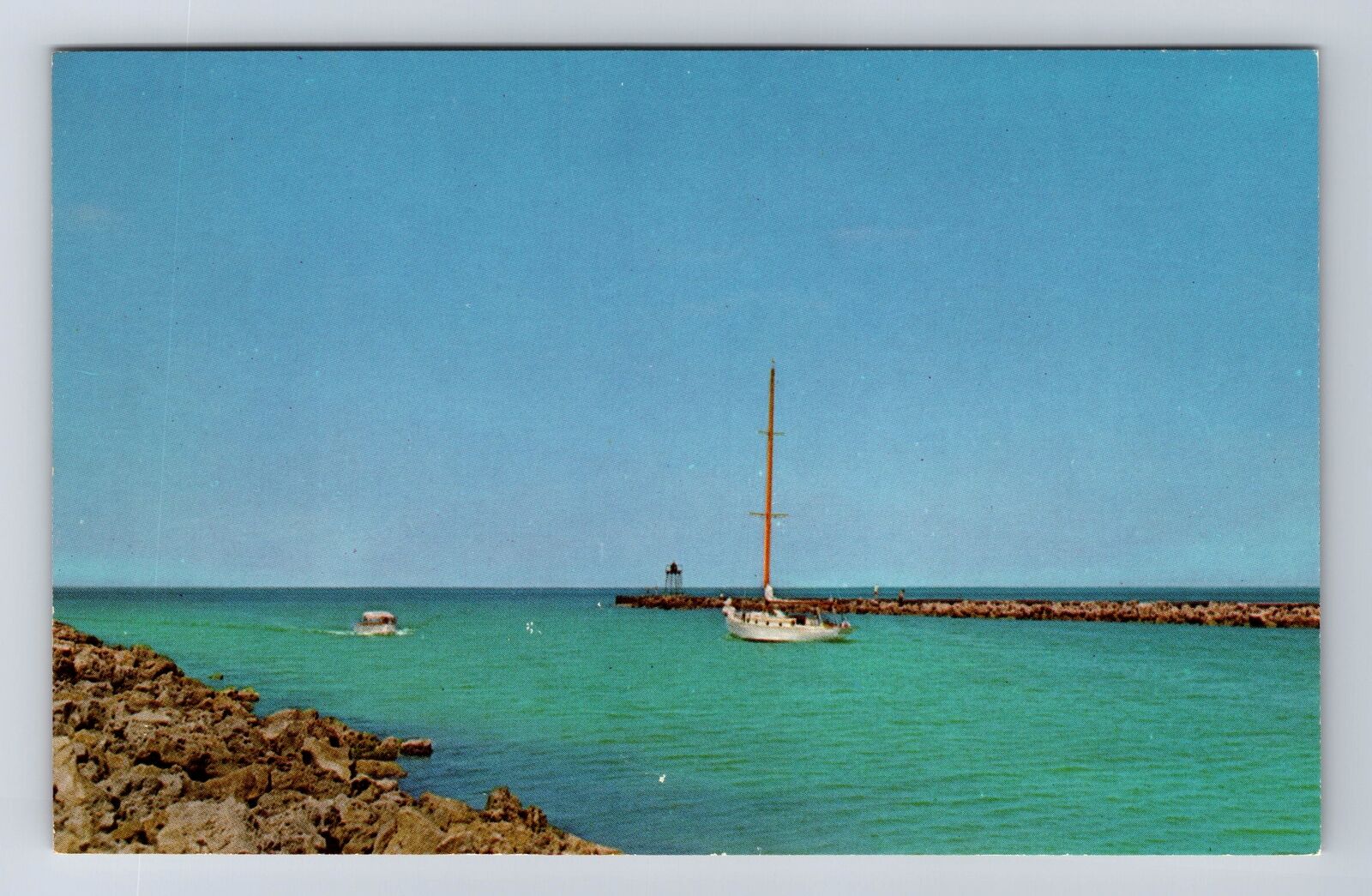 Venice FL-Florida, Jetties at Tarpon Center, Gulf of Mexico, Vintage Postcard