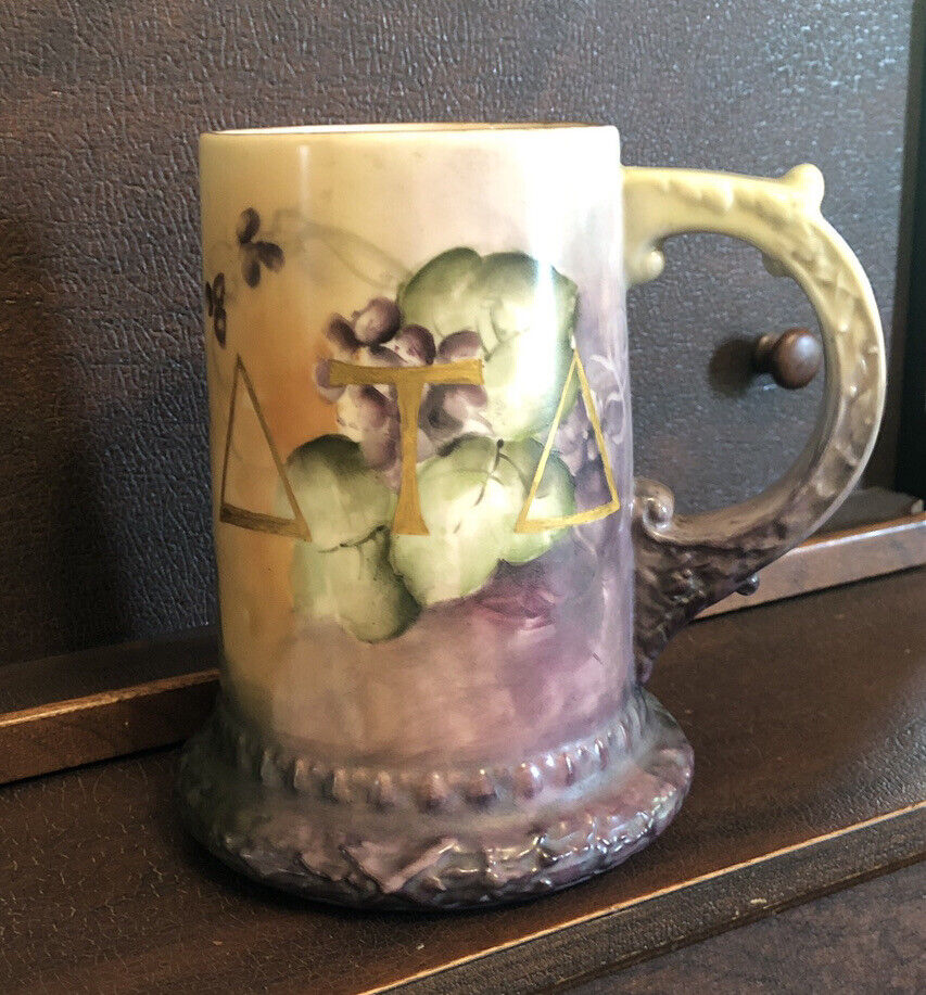 Porcelain Lenox Belleek Delta Tau Delta Violet Stein Mug CAC C. 1900’s Mark