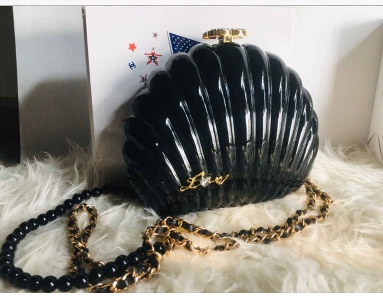 Black Chanel Limited Edition Shell Clutch Bag W/Chain