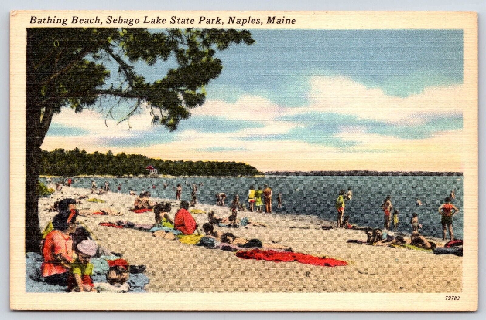 Maine Naples Bathing Beach Sebago Lake State Park Vintage Postcard
