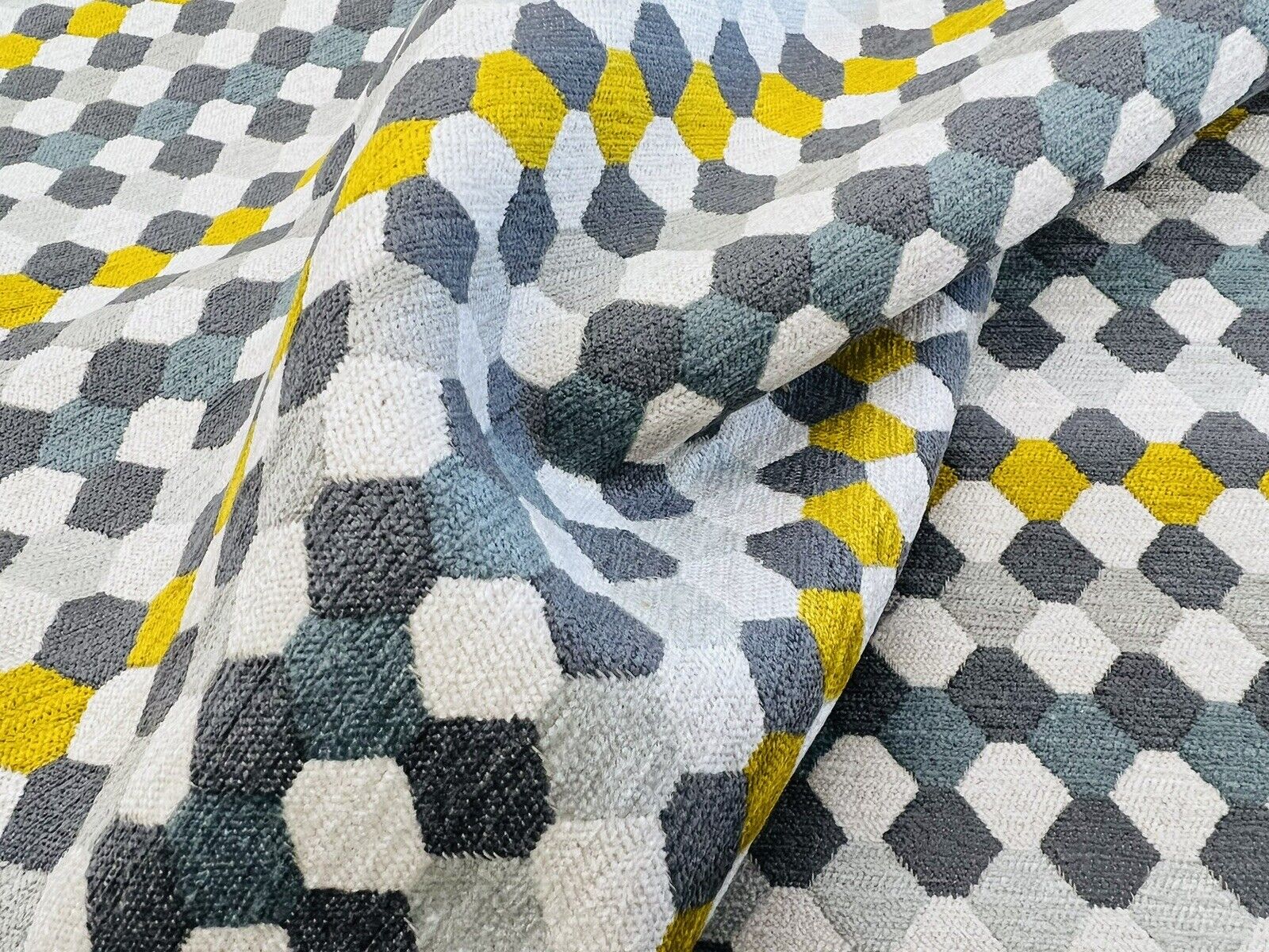 Romo Small Scale Hexagon Chenille Uphol Fabric- Oreta / Fenugreek 1.7 yd 7879/05