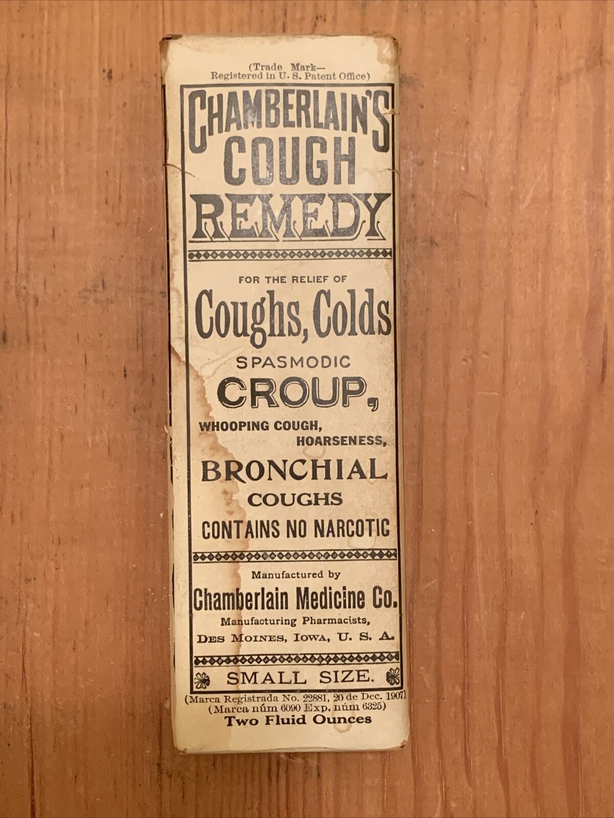Antique Chamberlains Cough Syrup Bottle Full In Original Packaging