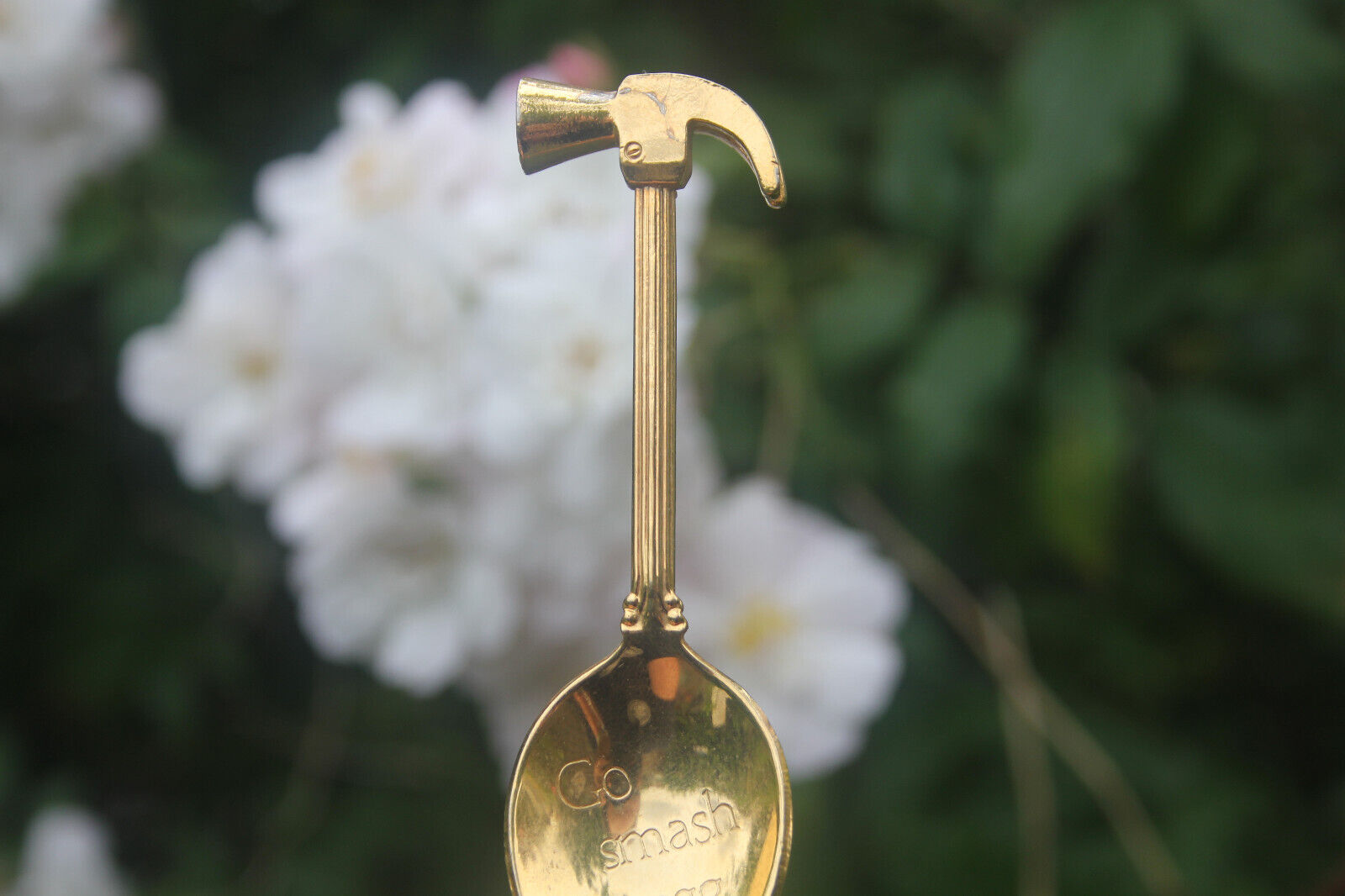 Vintage Spoon Hammer Shaped Go Smash an Egg Gold Coloured Breakfast Easter Gift