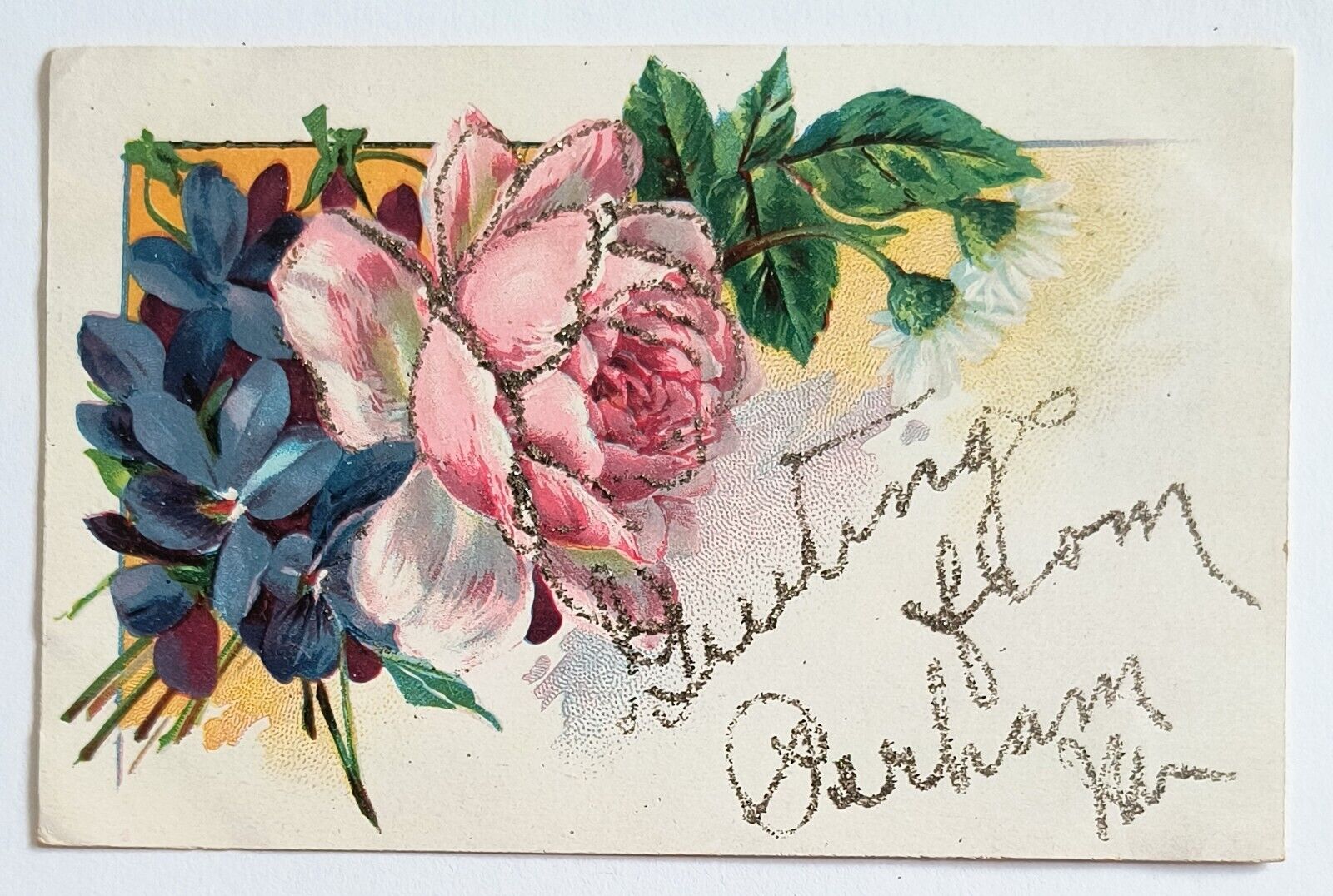 Perham MN Minnesota Greetings Floral Glitter Vintage 1908 Postcard C4