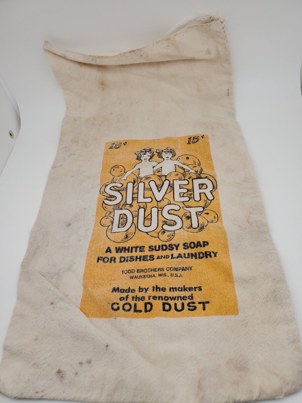 Vintage Silver Dust Laundry Soap Cloth Bag 9x18