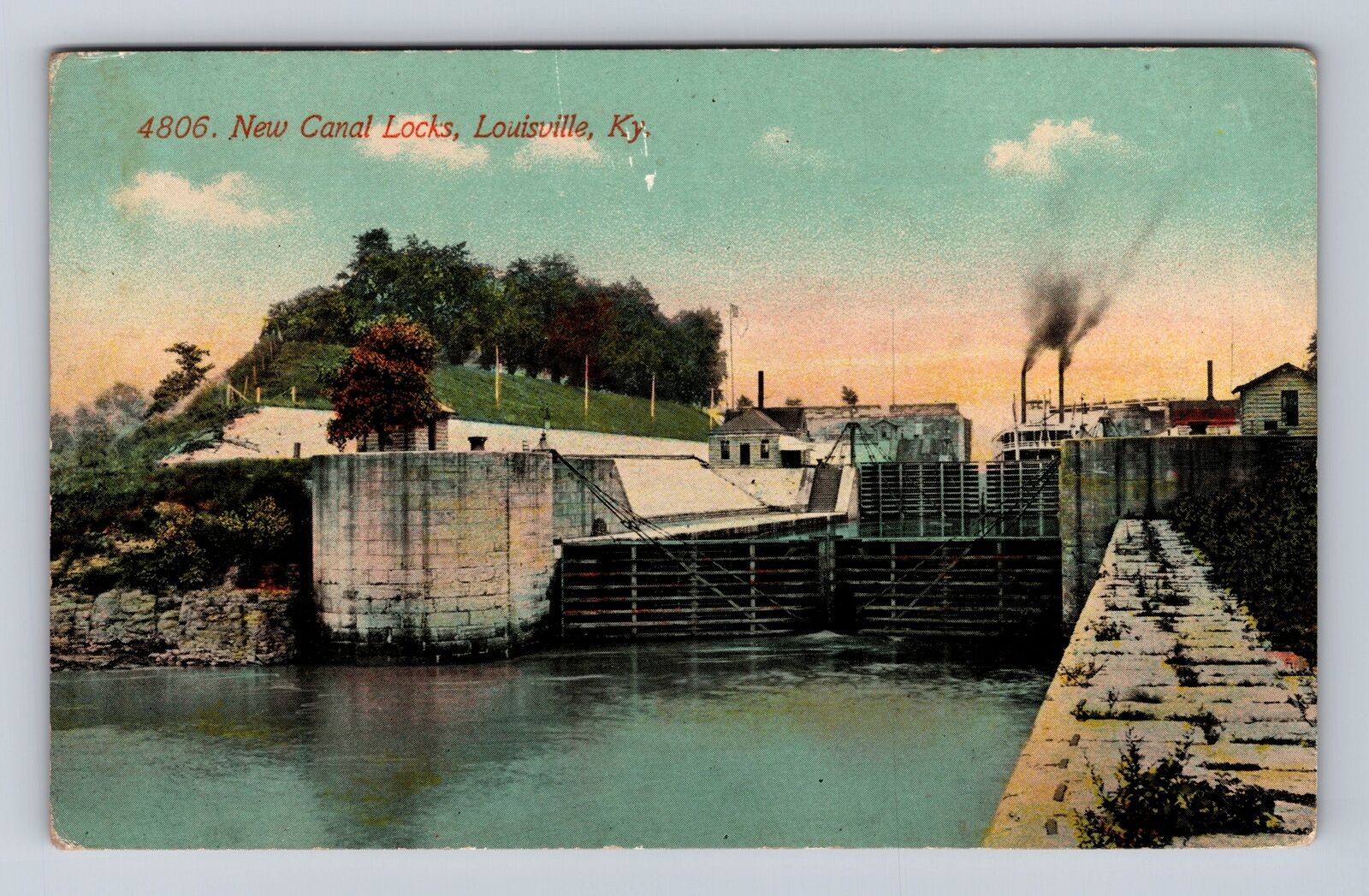 Louisville KY-Kentucky, New Canal Locks, Antique, Vintage Souvenir Postcard