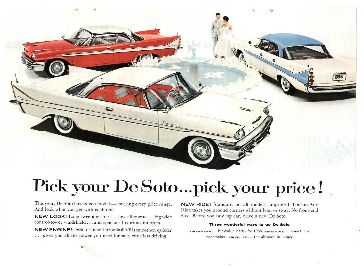 1958 Print Ad Pick your DeSoto..pick your price Firesweep Firedome Fireflite