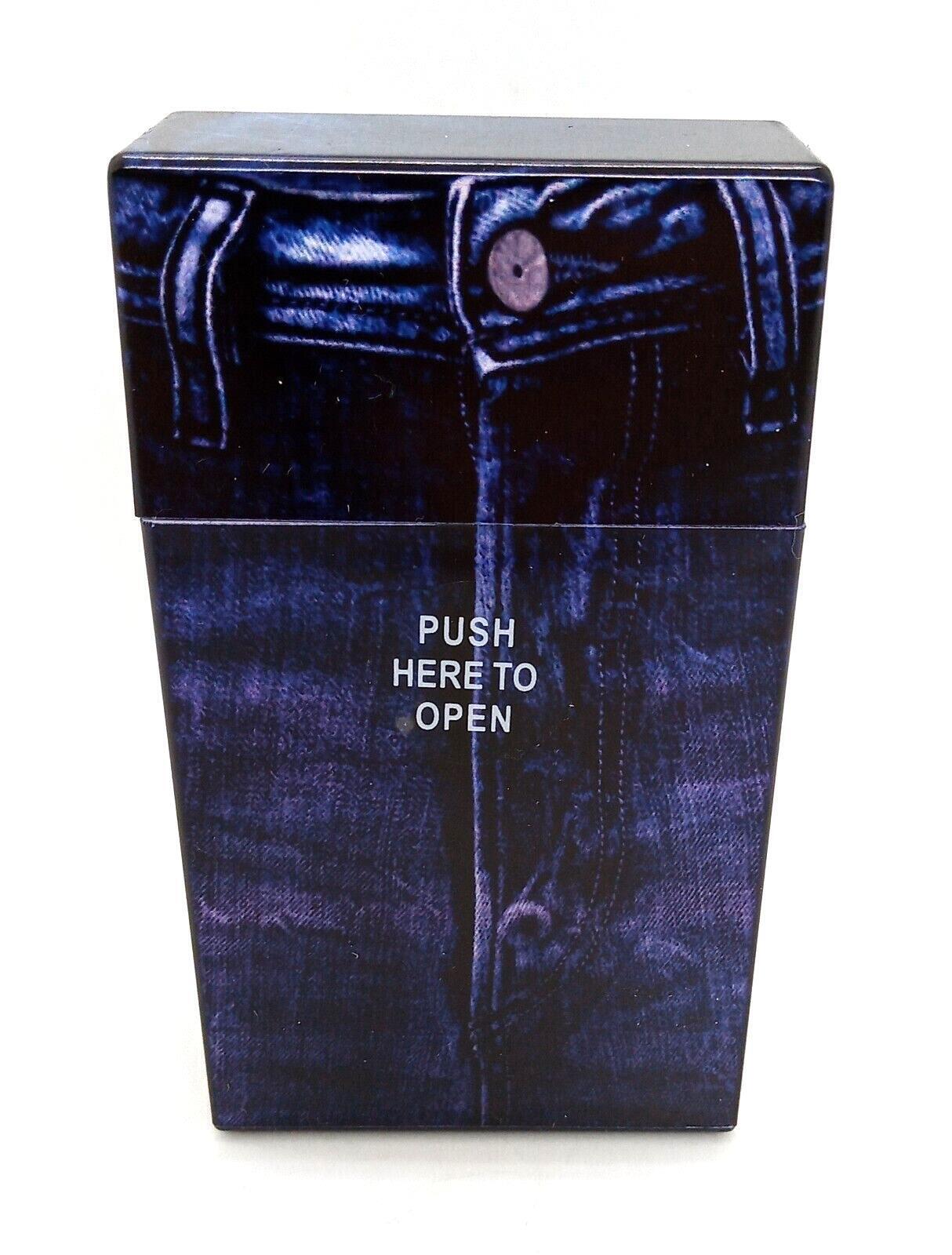 Fujima Plastic Blue Jean Design #5 Push To Open 100s Size Cigarette Case