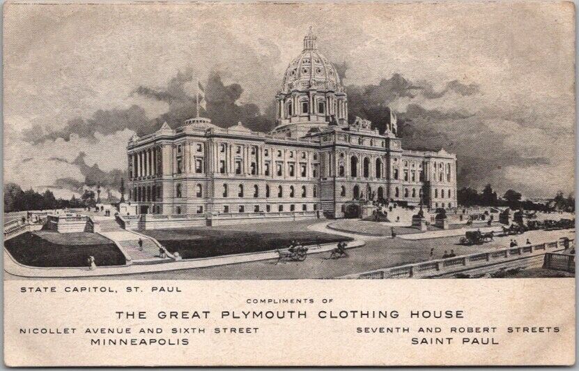 c1900s MINNEAPOLIS Minn. Advertising Postcard THE GREAT PLYMOUTH CLOTHING HOUSE