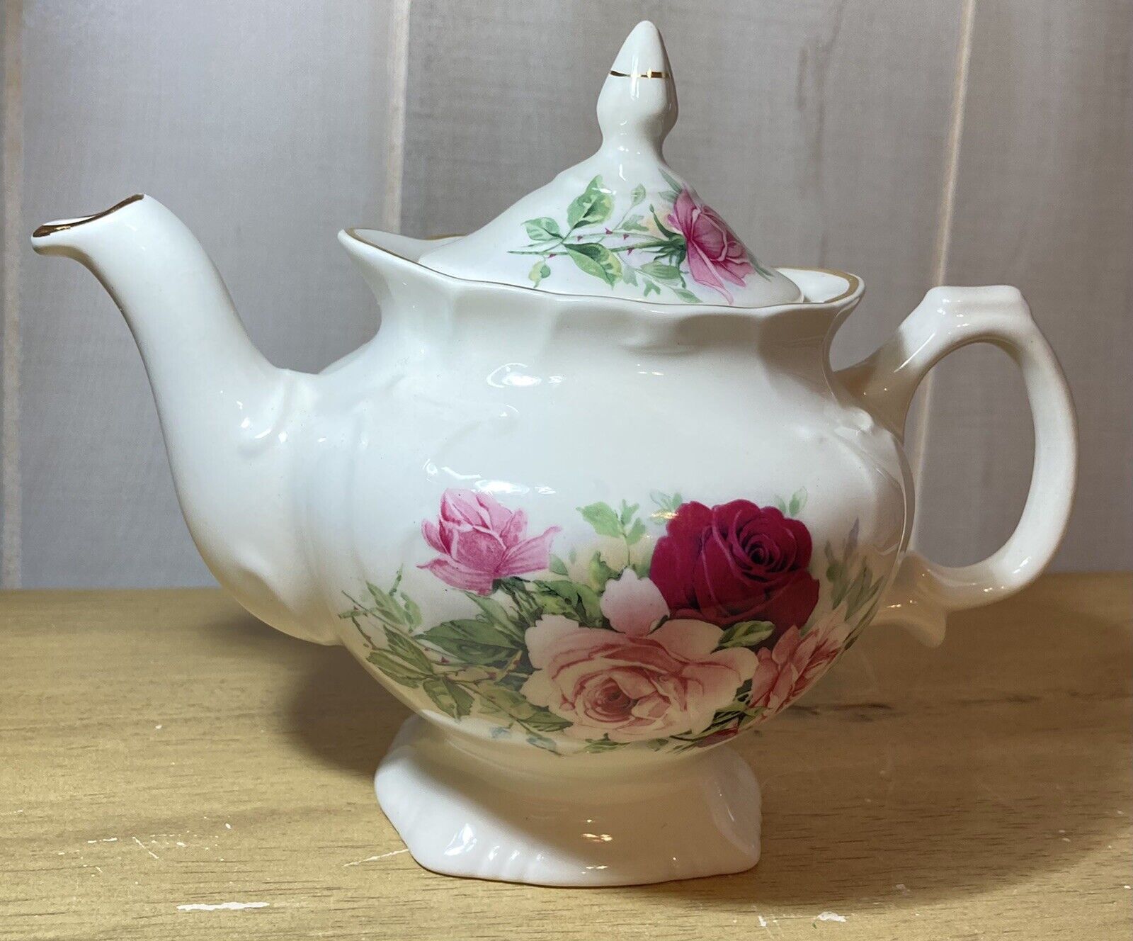 Vintage Price Kensington Potteries Teapot Floral Gold Stripe Trim England Footed