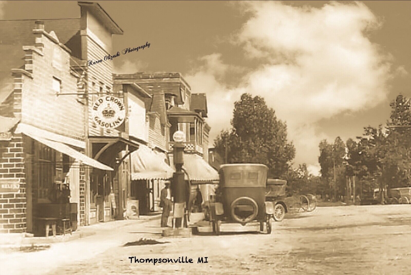 RPPC photo Thompsonville Michigan, Red Crown Gas, 1900’s