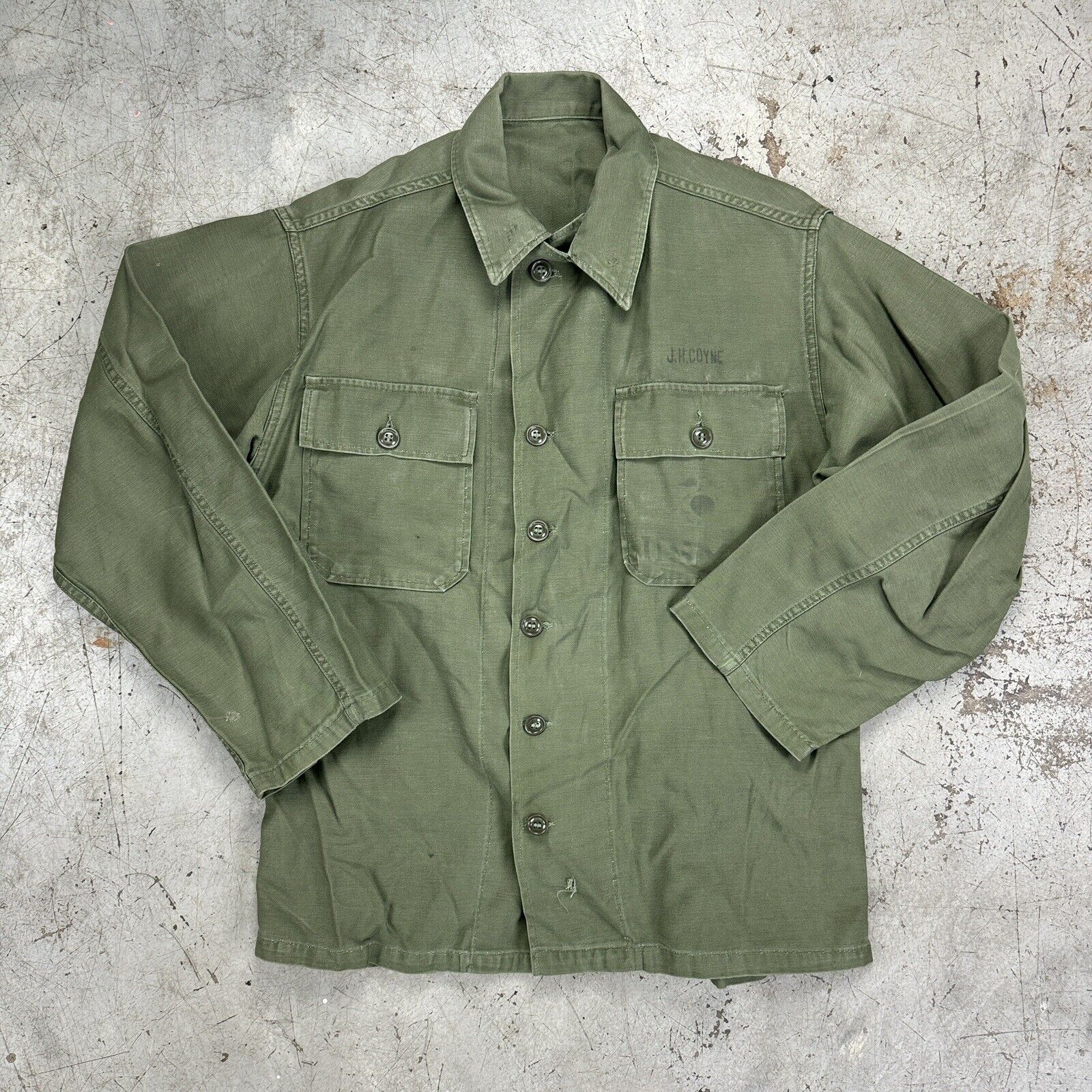 USMC Cotton Utility Field Shirt OG107 1st Pattern 50s 60s Vtg Vietnam Large