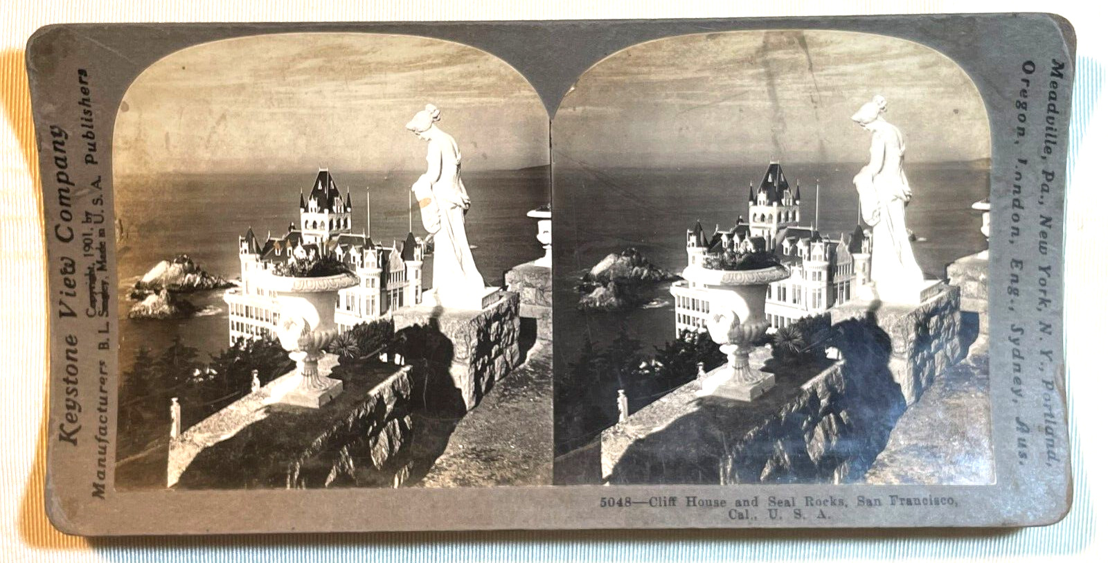ANTIQUE KEYSTONE STEREO CARD VIEW CLIFF HOUSE & SEAL ROCKS, SAN FRANCISCO, CALIF