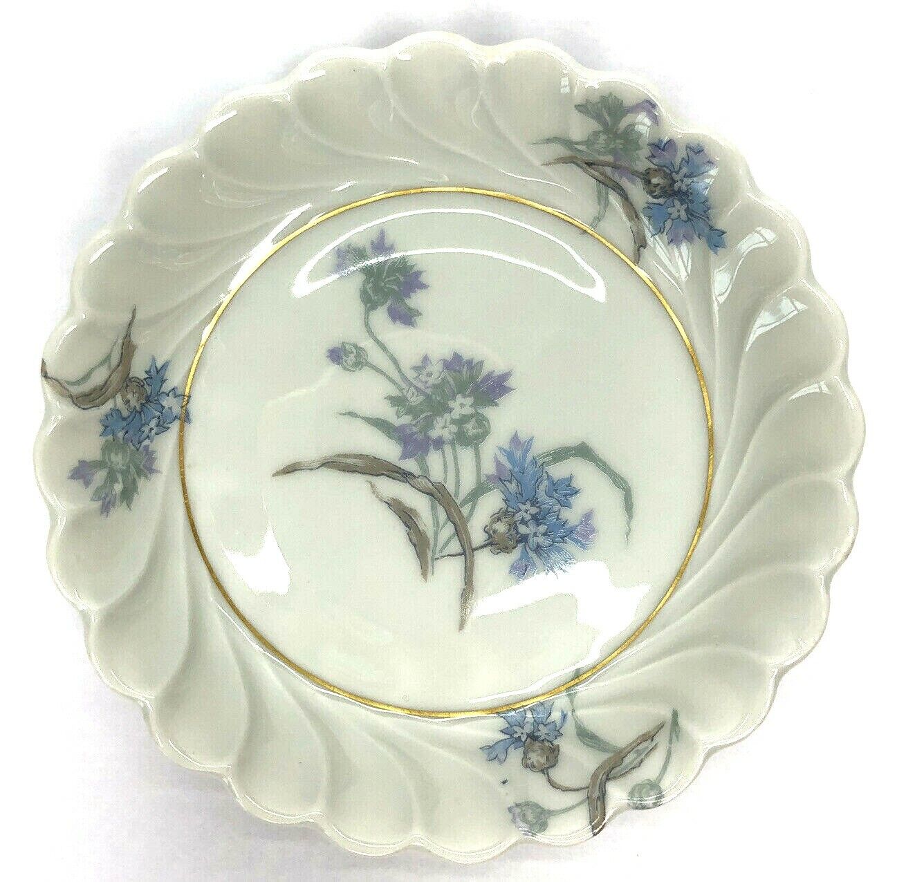 Vintage Haviland Limoges Scalloped Trinket Dish Blue Purple Flowers 4.5\