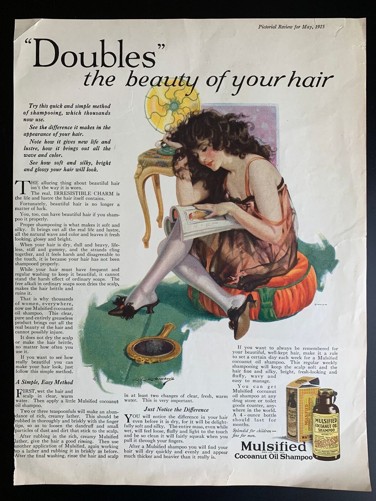 Vintage 1925 Mulsified Coconut Oil Shampoo Print Ad