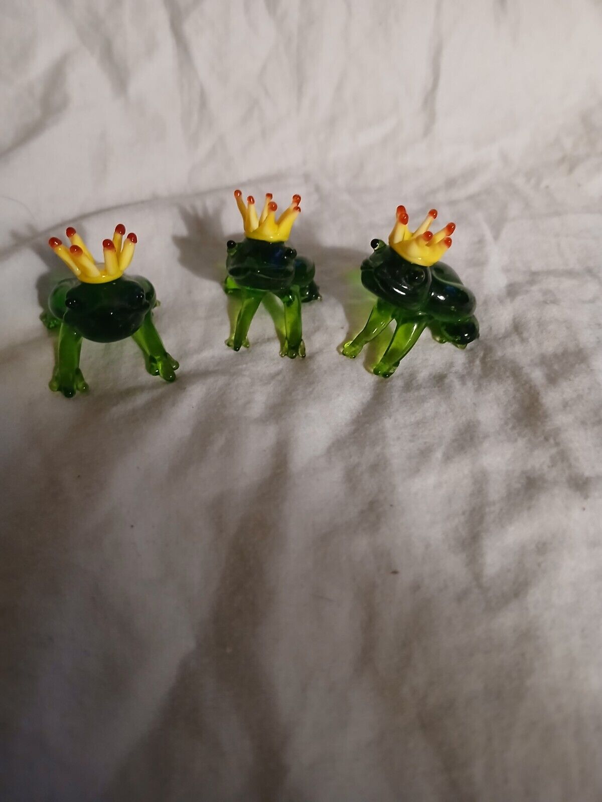 Lot Of 3 Green Glass Frog Prince