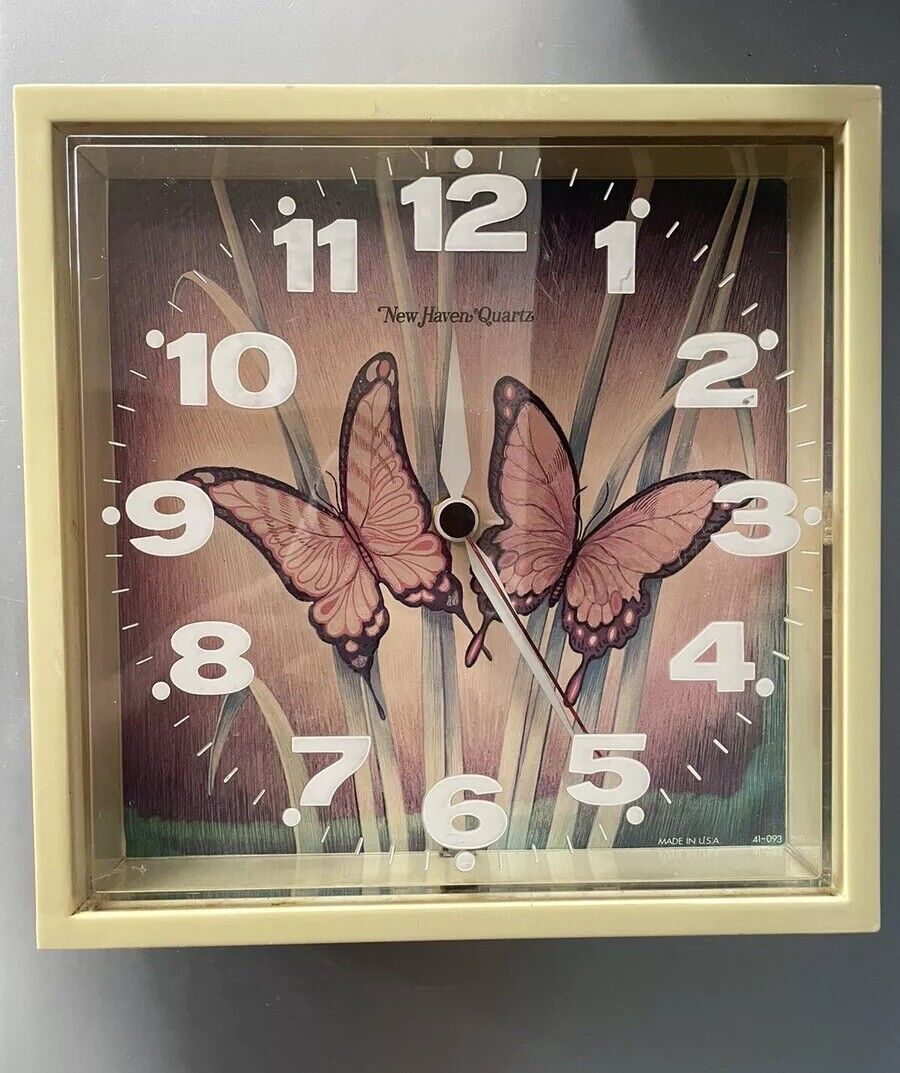 Vintage 1979 Burwood Butterfly Clock Square Quartz Movement Works Battery Incl.