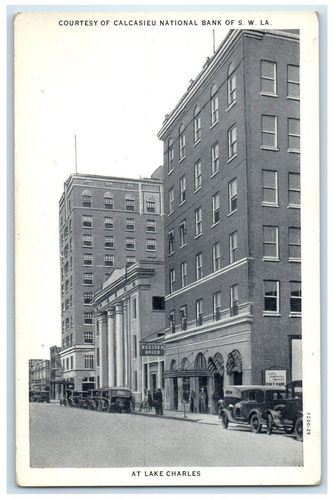 c1940s Calcaseu National Bank Building Lake Charles Louisiana LA Cars Postcard