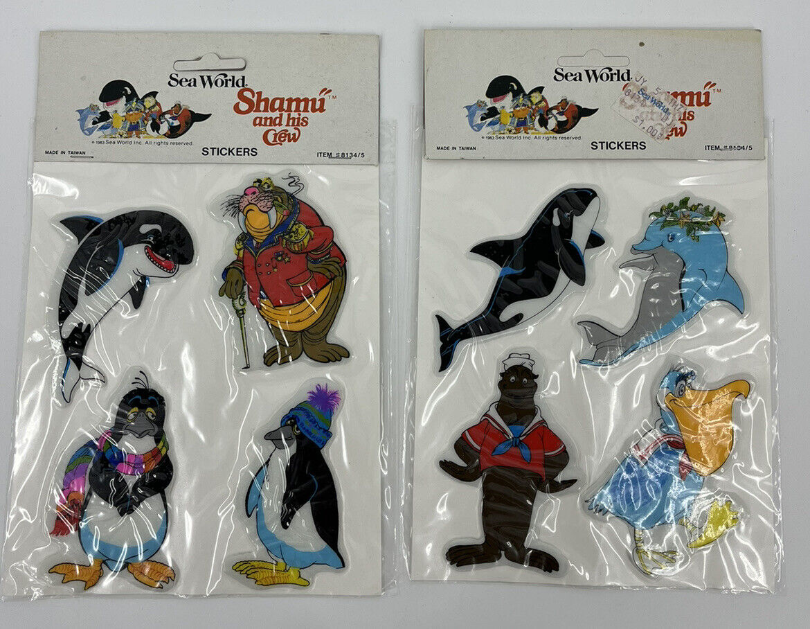 Vintage Sea World Puffy Stickers Shamu and His Crew 2 Packages 8 Total NOS