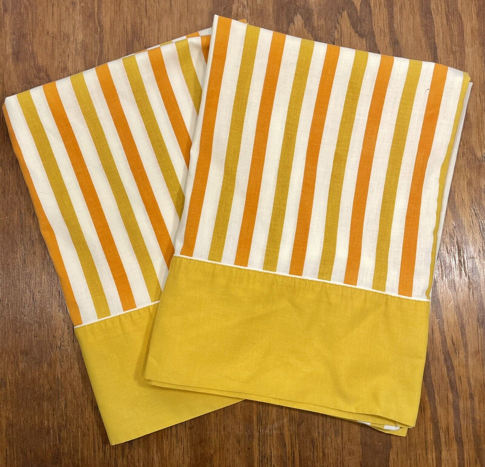 Vintage 1970s Pillowcases Striped Orange and Gold by Fashion Manor Retro Bedroom