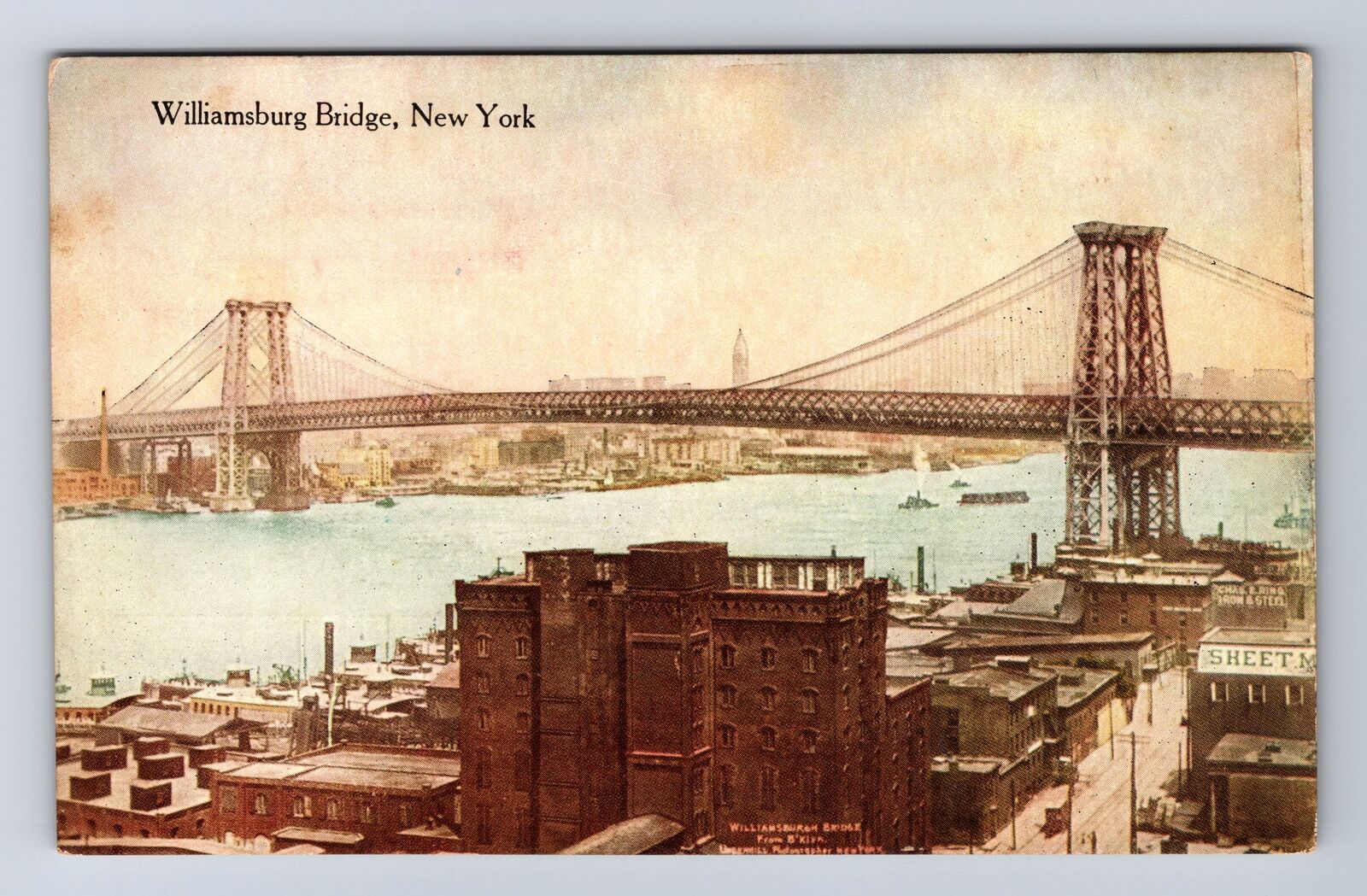 New York City NY, Williamsburg Bridge, Vintage Postcard