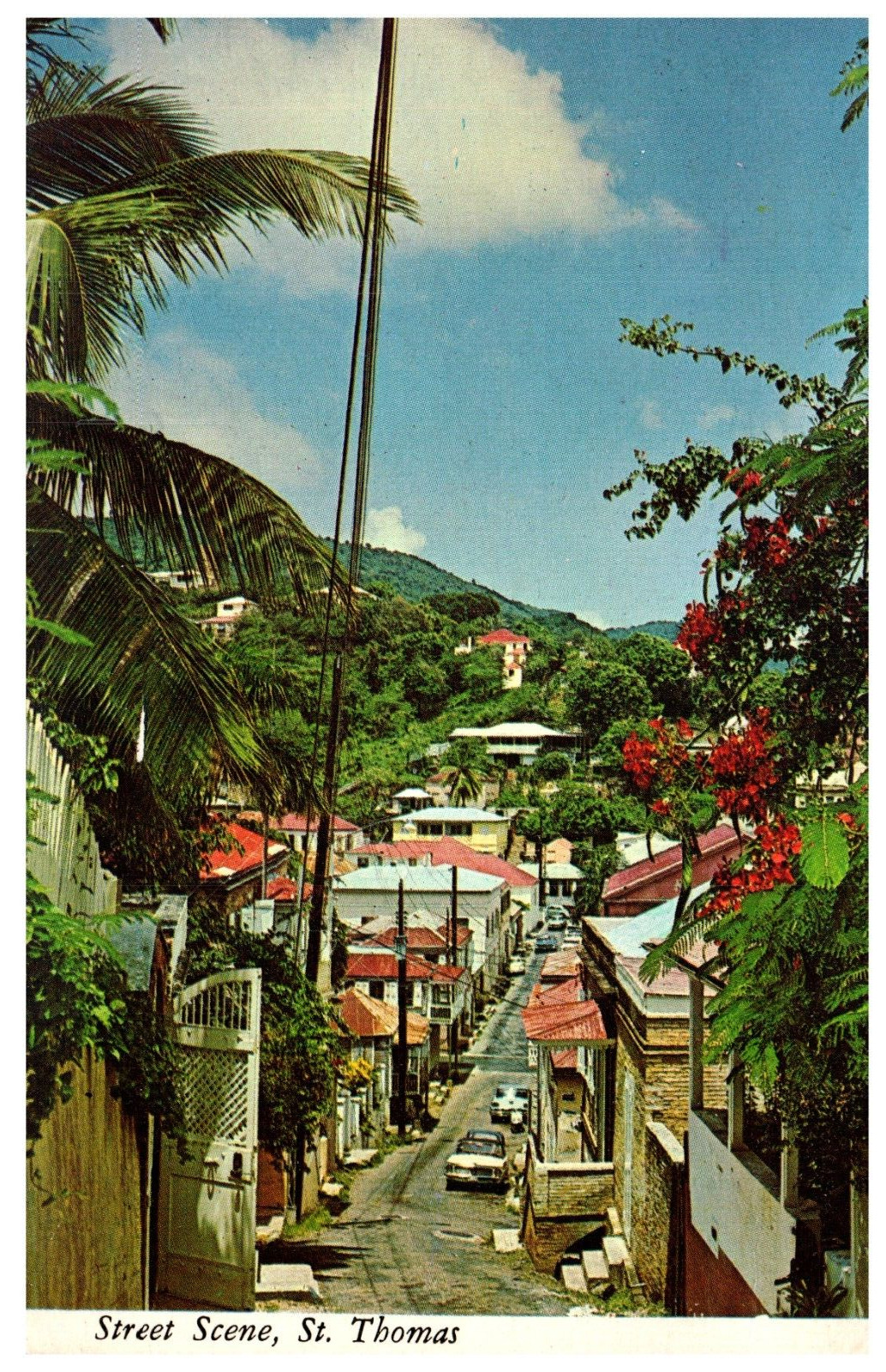 Postcard Saint Thomas 1978 Virgin Islands Street scene Vintage advertising