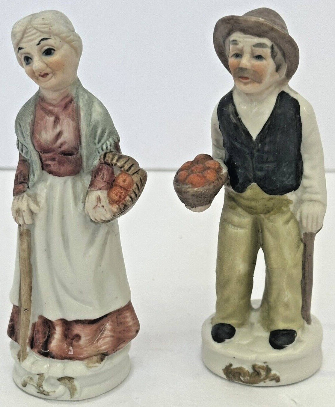 Vintage Grandma & Grandpa Farm Couple Porcelain Figurines 4.5 tall