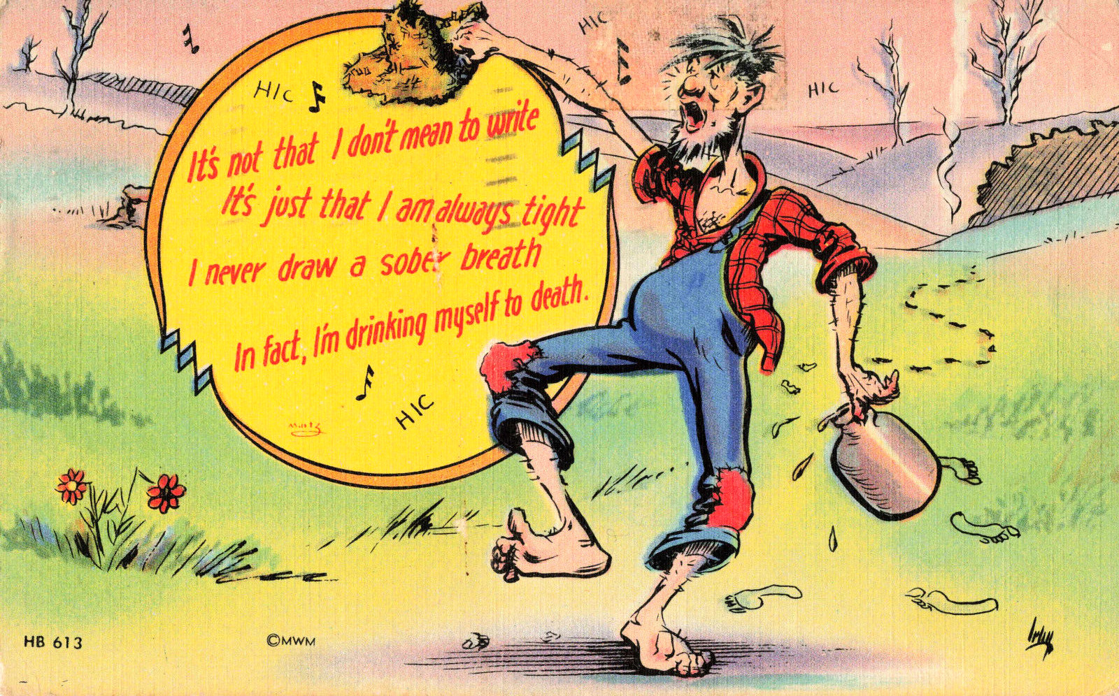 Vintage MWM Postcard , Jug Humor, Cartoon, Color Litho, Artist Signed 1945