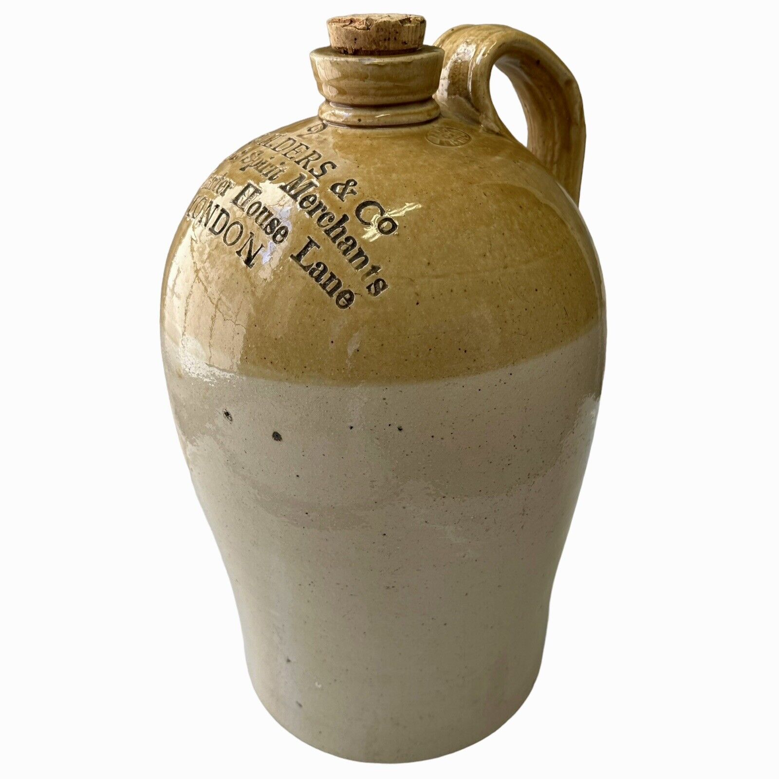 Extra Large Antique English Stoneware Wine Spirit Jug W. Wilders & Co London 15”