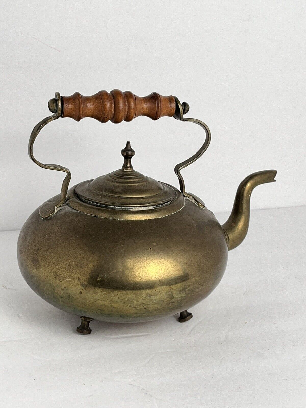 VICTORIAN BRASS TEAPOT MARKED WITH A SUN.