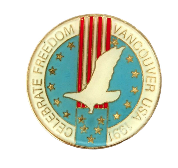 Vintage Vancouver Washington USA Celebrate Freedom Lapel Hat Pin 1991