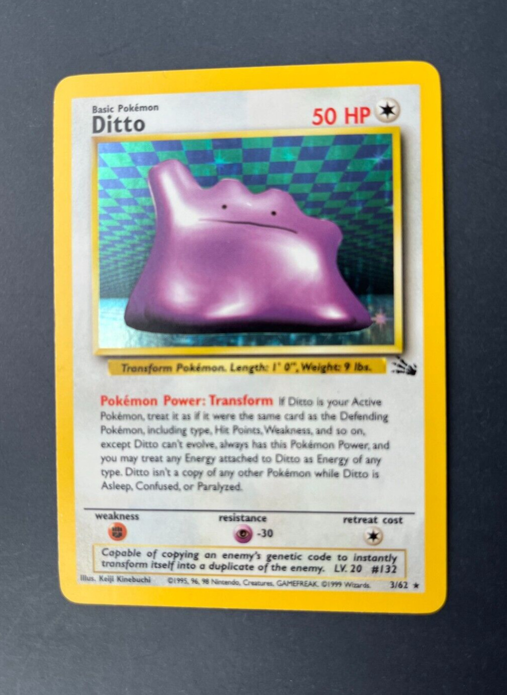 Ditto Fossil Set Holo 3/62 WOTC Holo Rare Pokémon Card Vintage