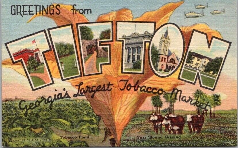 1940s TIFTON, Georgia Large Letter Postcard \