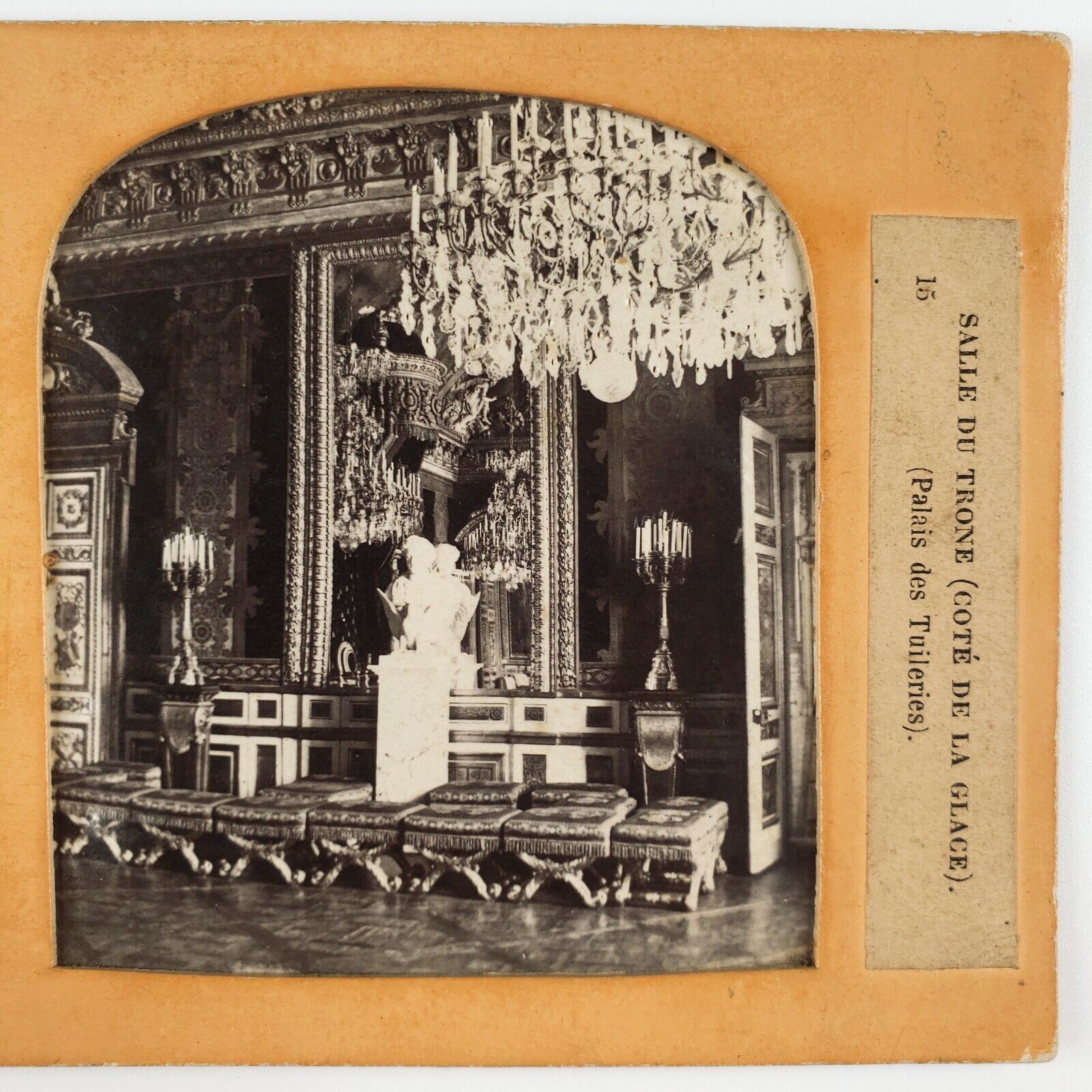 Tuileries Palace Throne Room Stereoview c1860 Paris Hold-to-Light Tissue FR E968