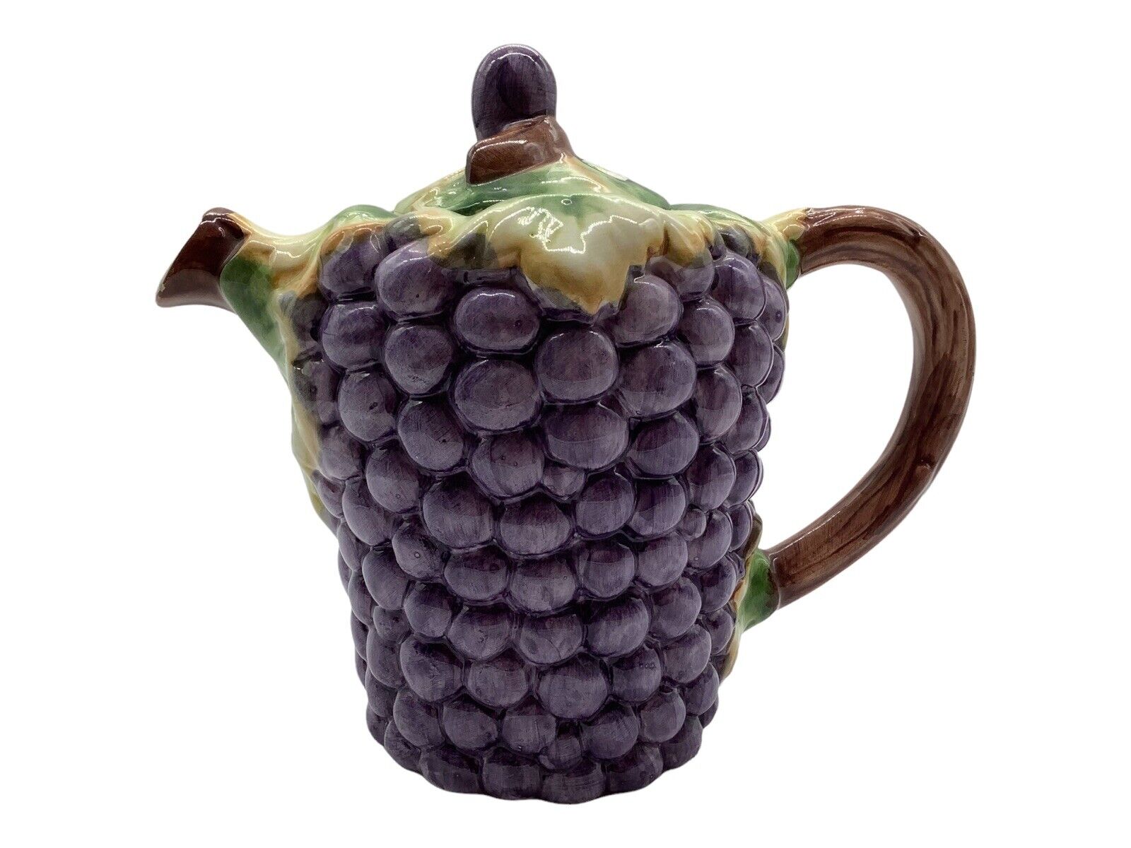 Majolica Vintage Grape Designed Pitcher, Made in Portugal Collectible Serveware