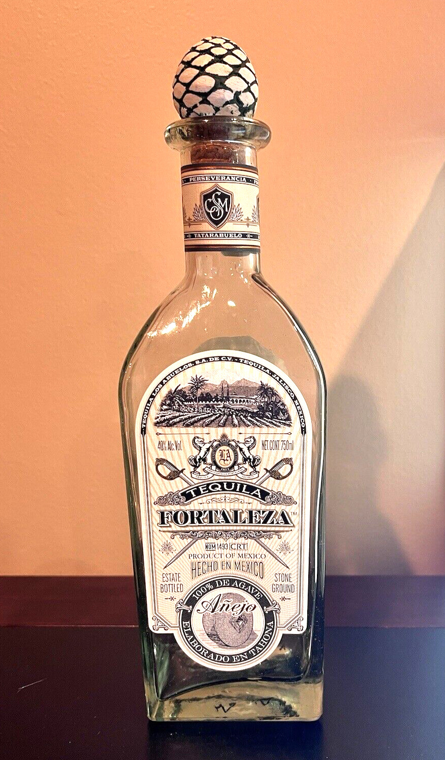 Fortaleza Silver Tequila Empty Bottle 750ml  With Cork Anejo Mexico RARE