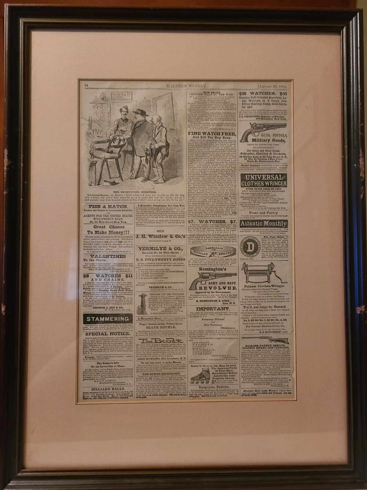 Harpers Weekly January 23, 1864 - Civil War, Professionally Framed Single Page