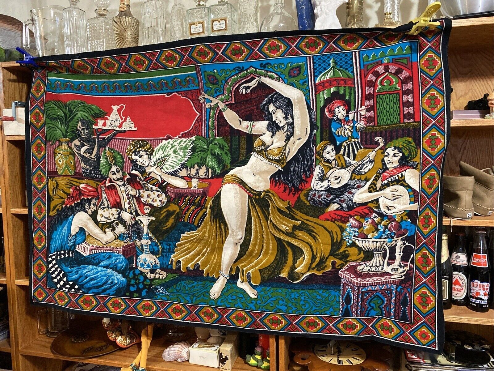 VINTAGE Middle Eastern Tapestry - 58” x 39” - Belly Dancers & Musicians 1960s