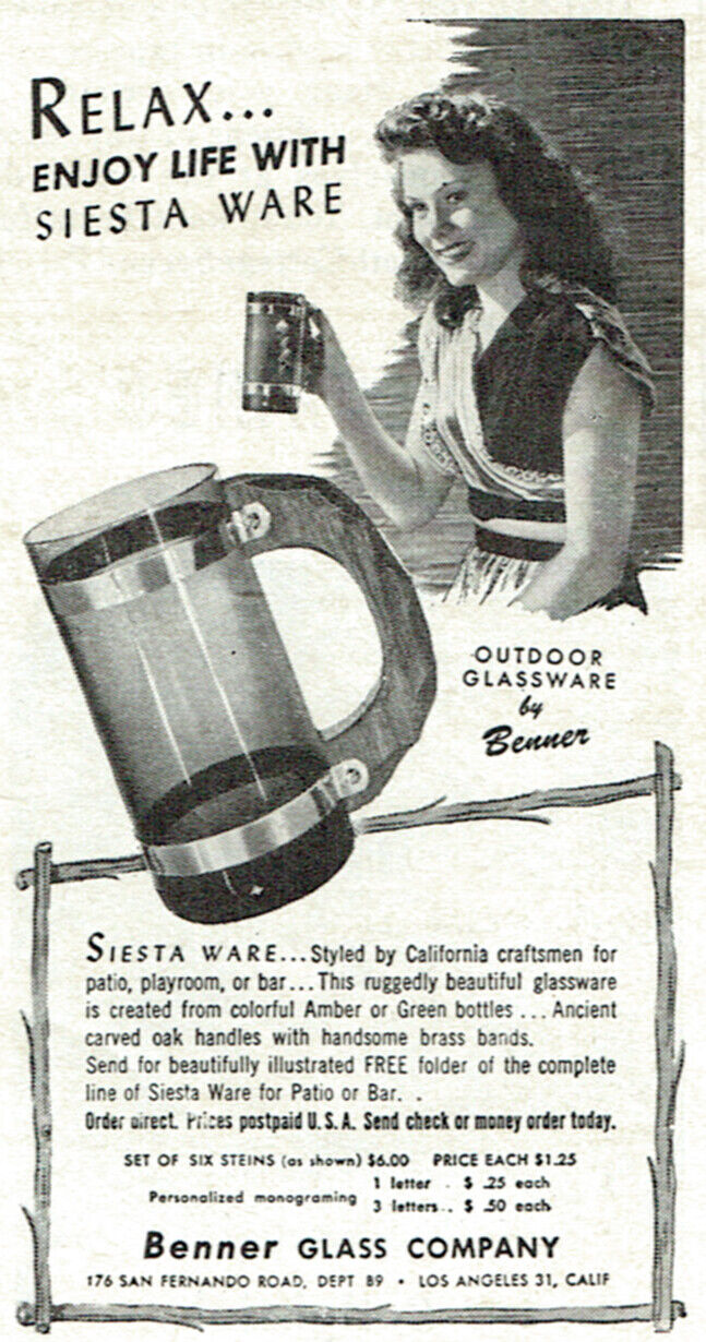 Benner Glass Siesta Ware Outdoor Glassware SMALL 1947 Magazine Print Ad
